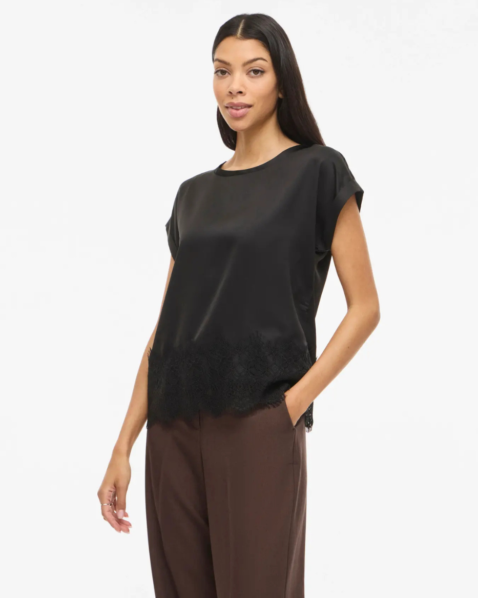 VIELETTE S/S FULL SATIN LACE TOP