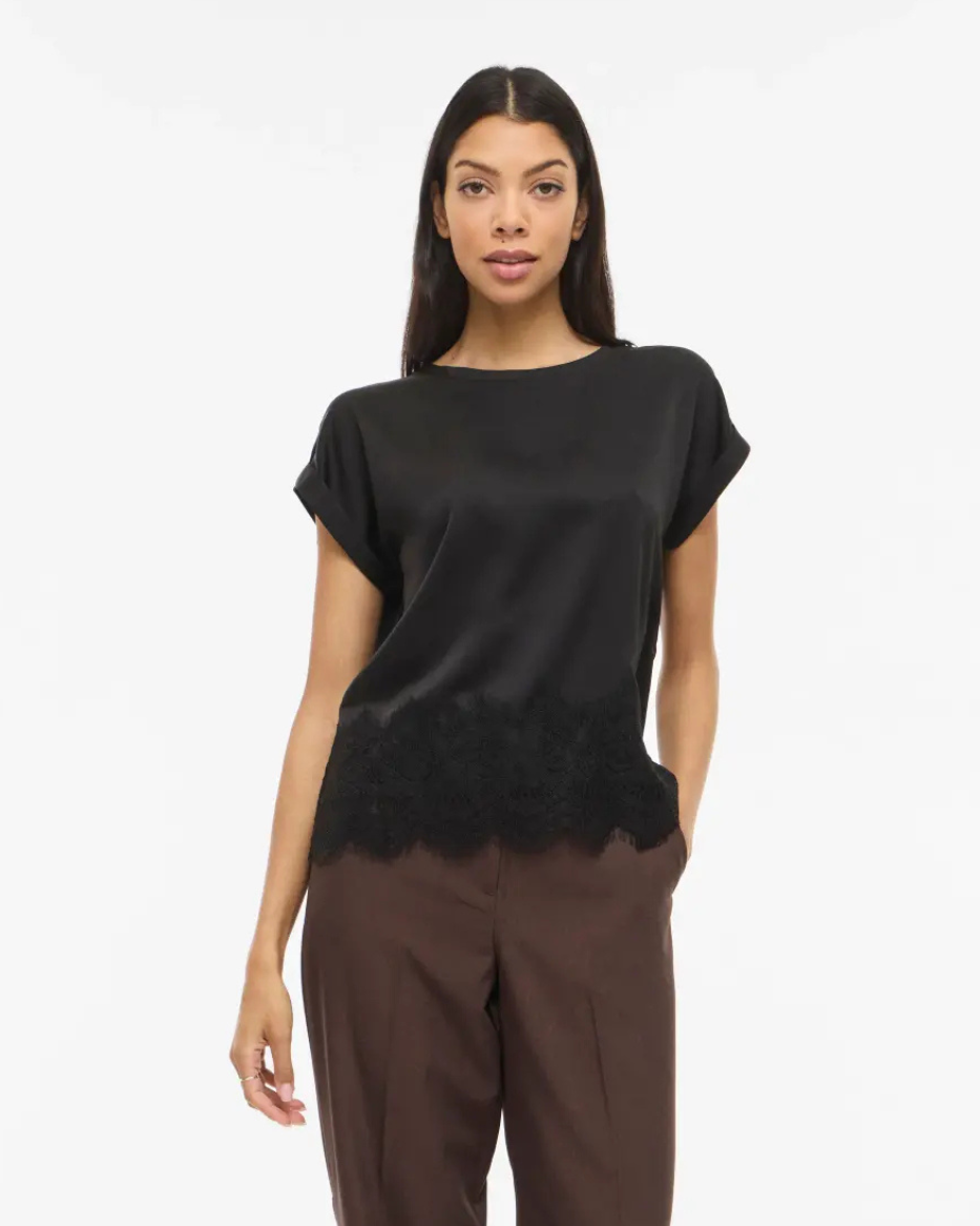 VIELETTE S/S FULL SATIN LACE TOP