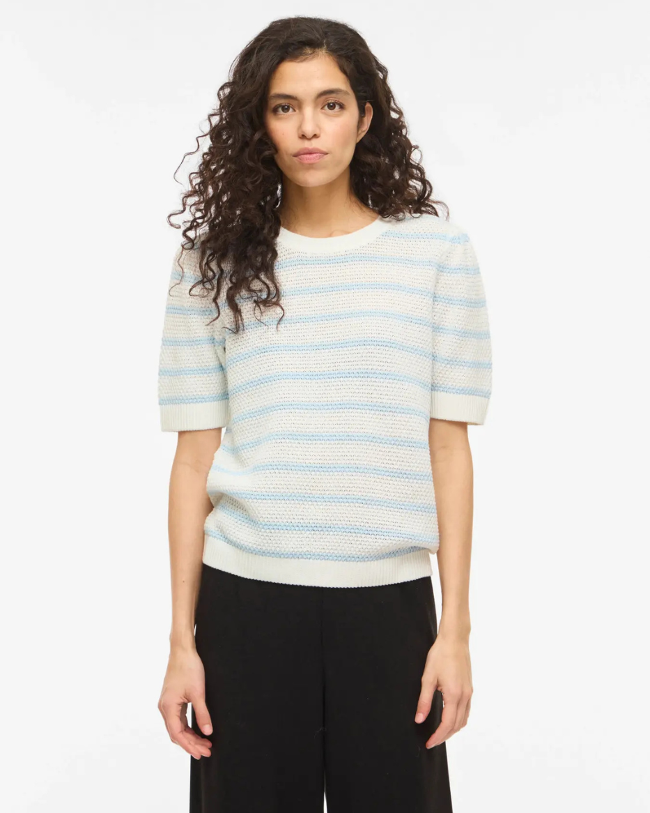VIDALO O-NECK S/S STRIPE KNIT TOP
