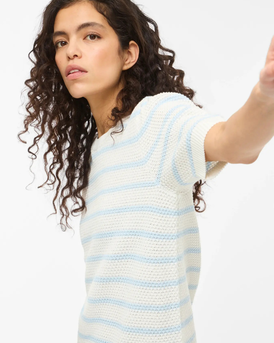 VIDALO O-NECK S/S STRIPE KNIT TOP